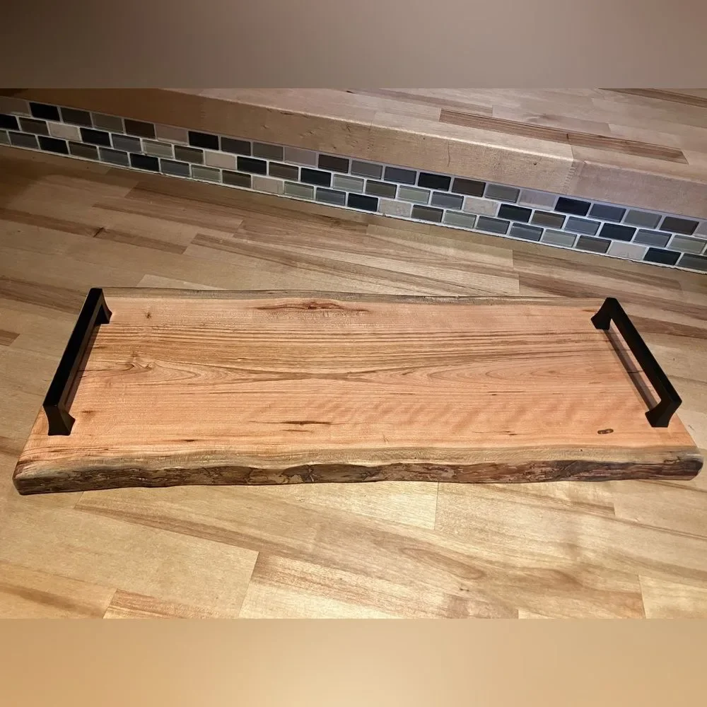 Tray/ charcuterie board combo, cherry wood, 8 1/2 x 21 x 2 1/2“ tall, live edge - Picture 2 of 5